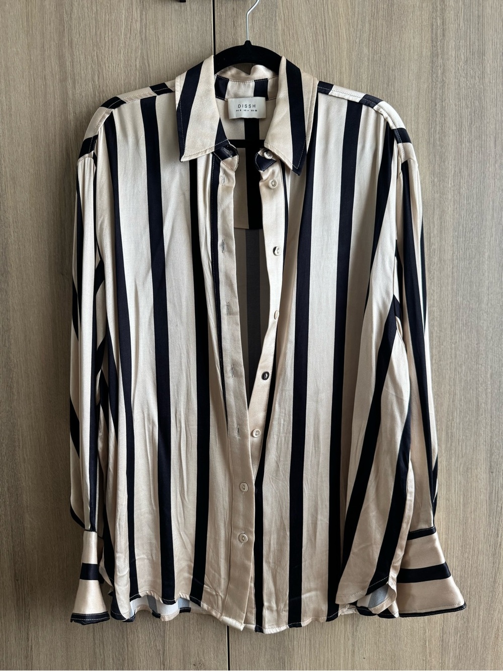 DISSH Black and Beige Vertical Stripe Button-Down Shirt